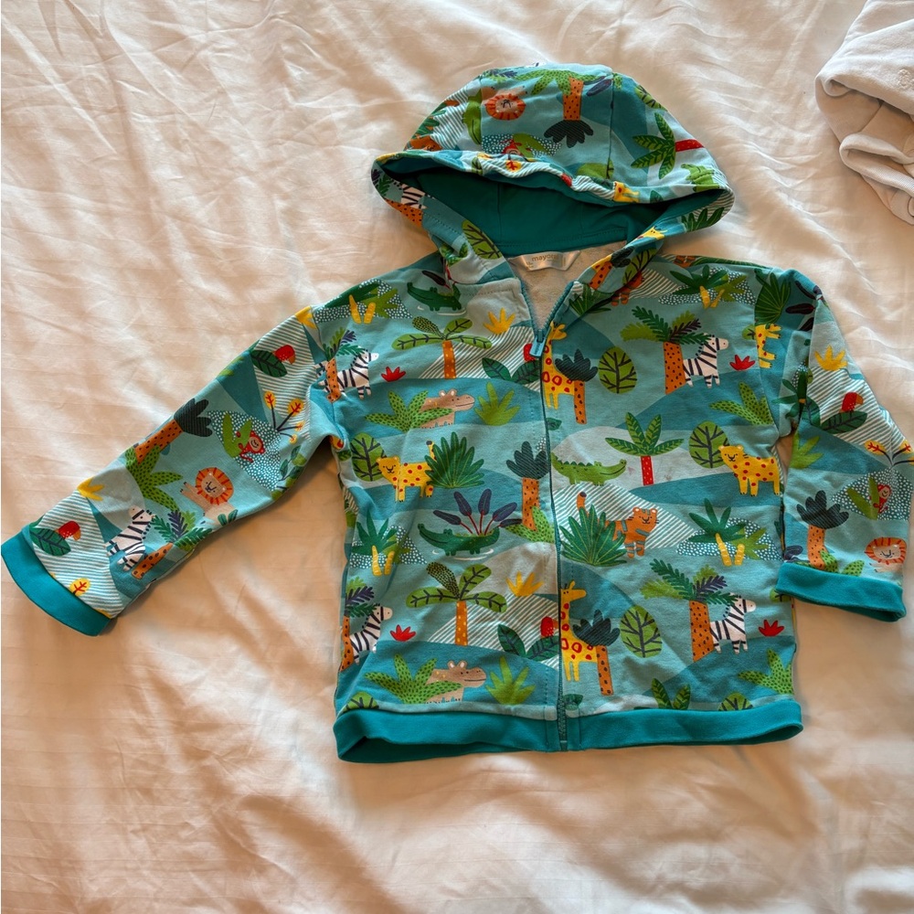 Mayoral Teal Jungle Animal Zip Hoodie